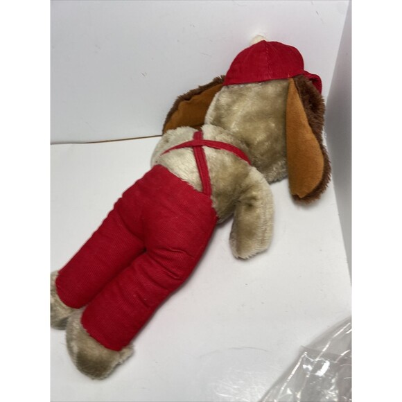 Interpur Brown Puppy Dog Red Corduroy Hat Overalls 15 Inch Stuffed Toy vtg Plush - Picture 4 of 7